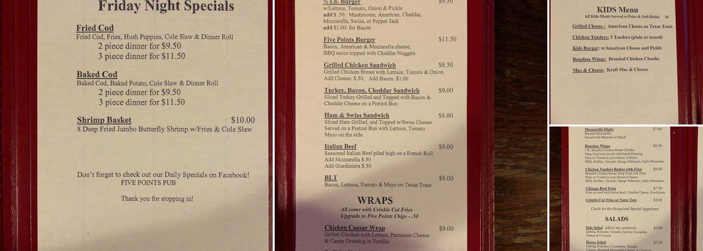 Five Points Pub Menu