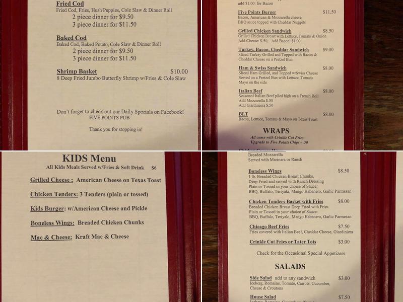 Five Points Pub Menu