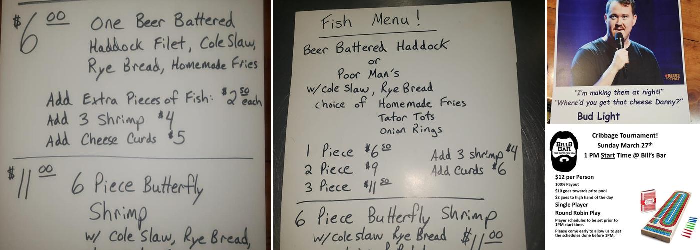 Bill's Bar Menu