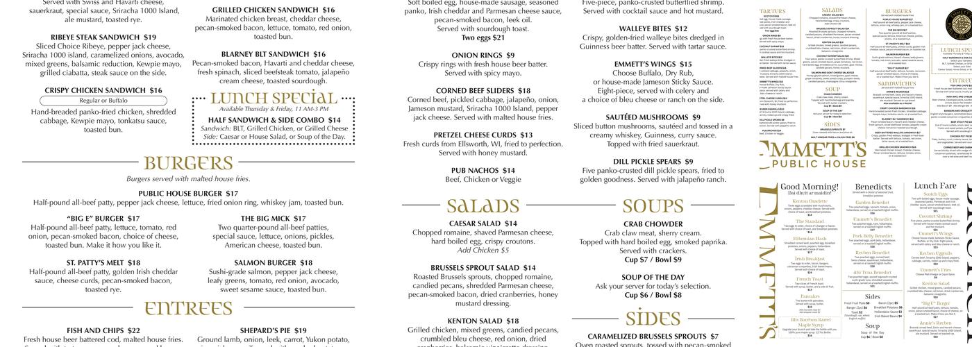EMMETT'S Public House Menu