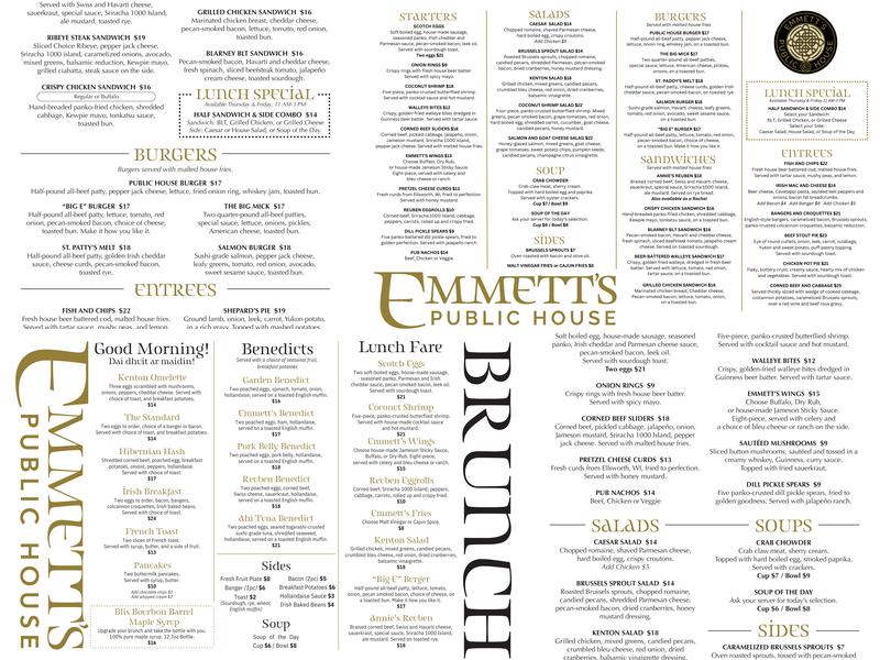 EMMETT'S Public House Menu
