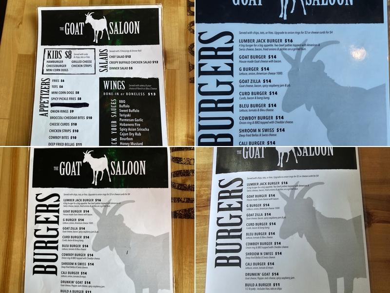 The Goat Saloon Menu