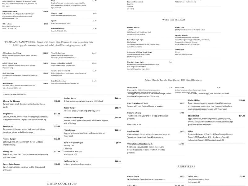 Ole's Crossroads Bar & Grill Menu