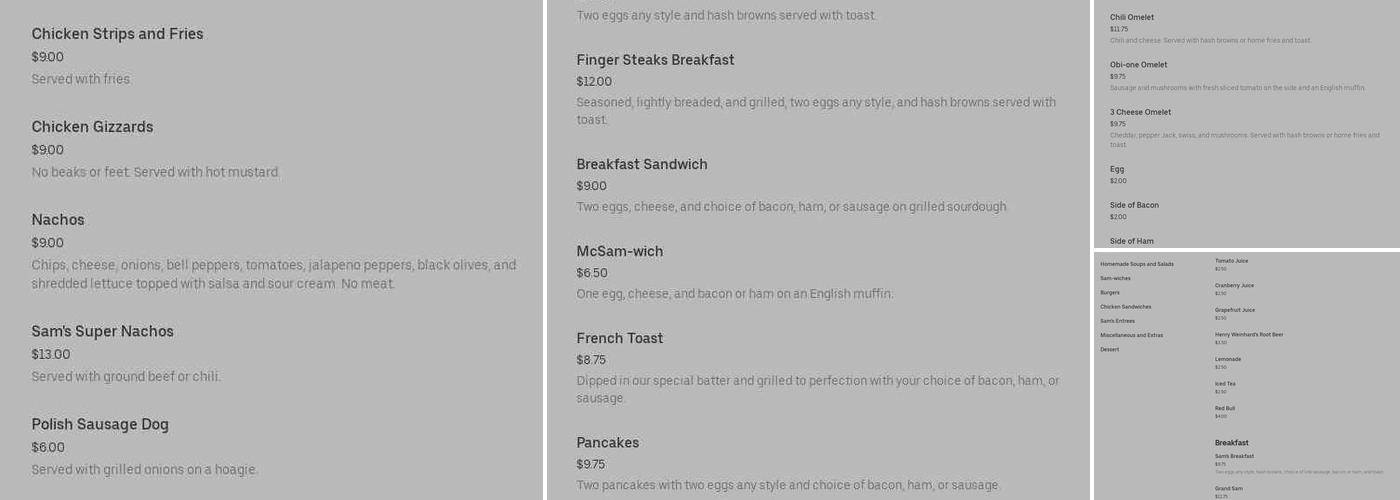 Sam's Place Menu