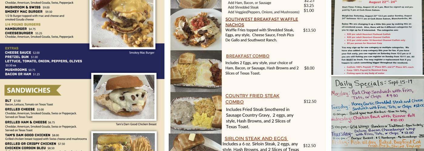 Cork Down Saloon Menu