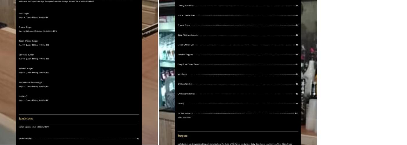 Mel's Foxx Den Menu