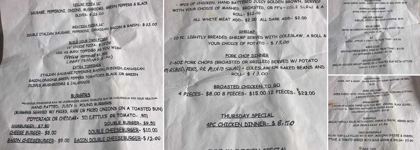 Wheel Inn Menu