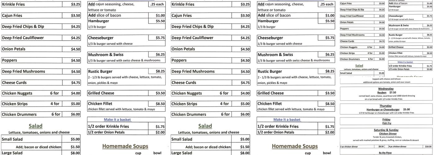 The Rustic Menu