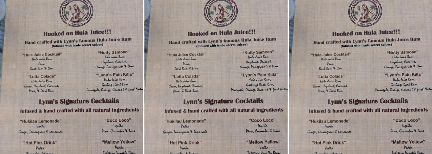Lynn's Hula Hut Menu