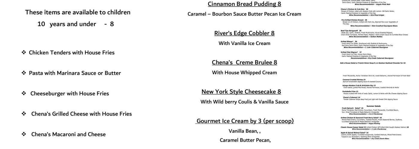 Robs River's Edge Menu