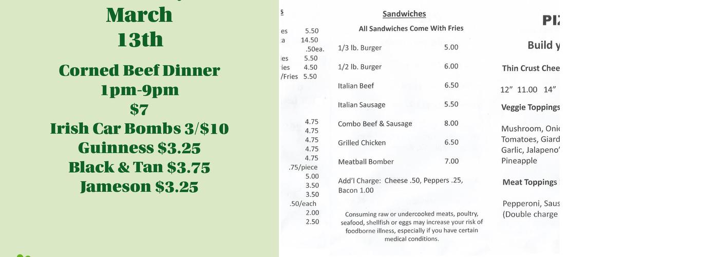 Donovan's Reef Menu