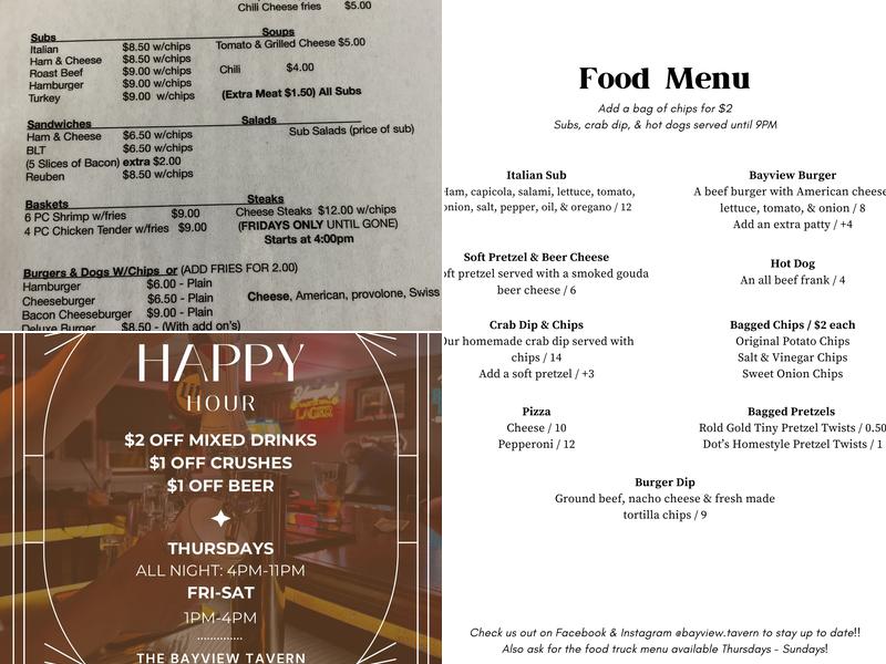 Bayview Tavern Menu