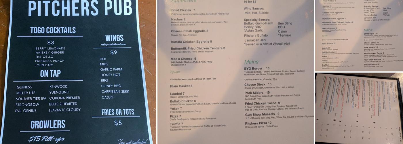 Pitchers Pub Menu