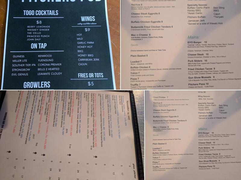 Pitchers Pub Menu