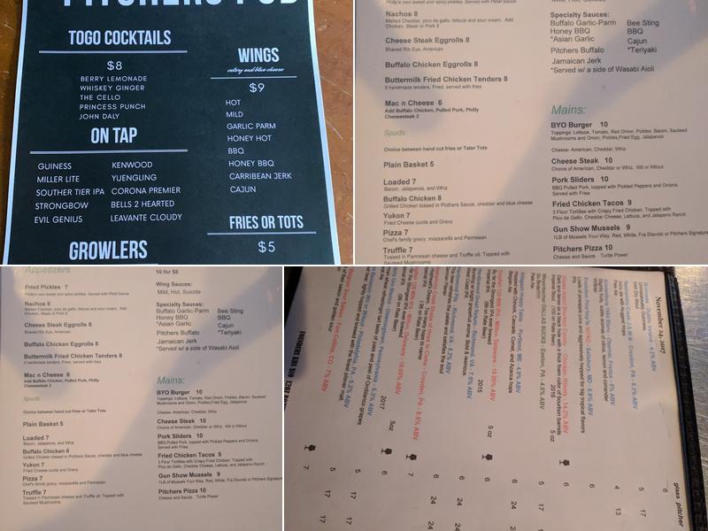 Pitchers Pub Menu