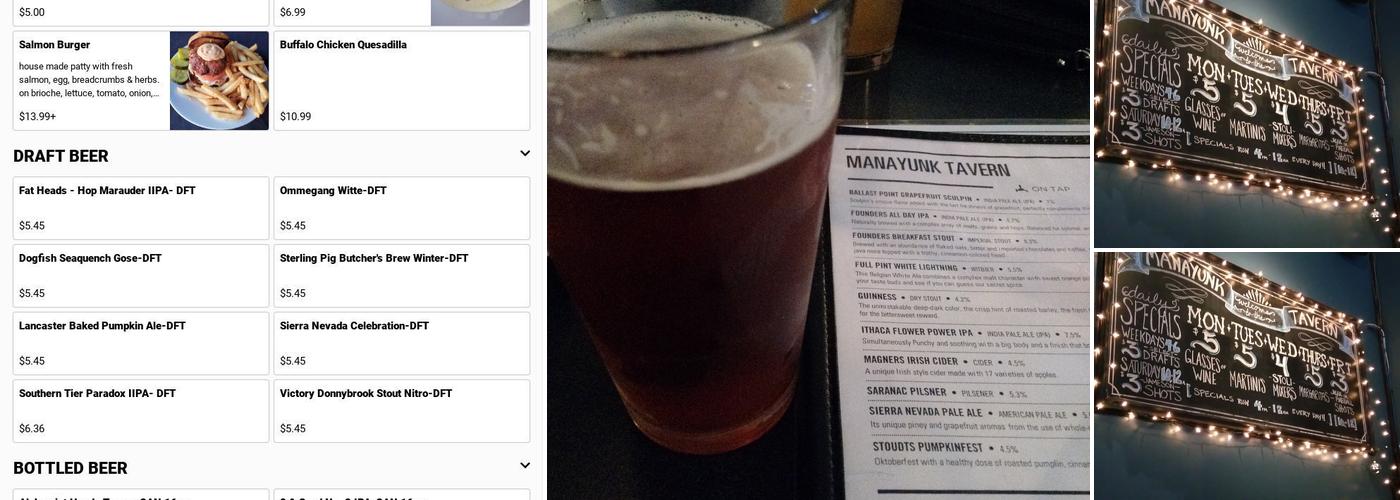 Manayunk Tavern Menu