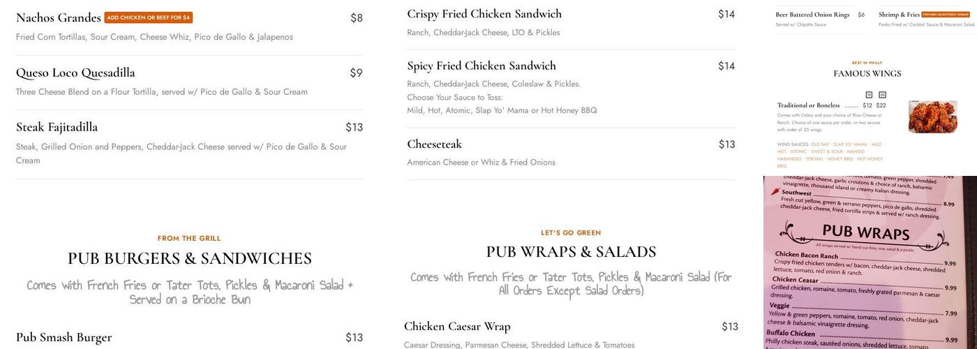 Pub Webb Menu