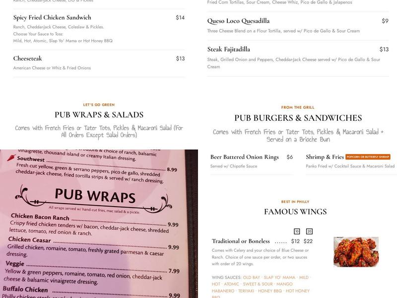 Pub Webb Menu