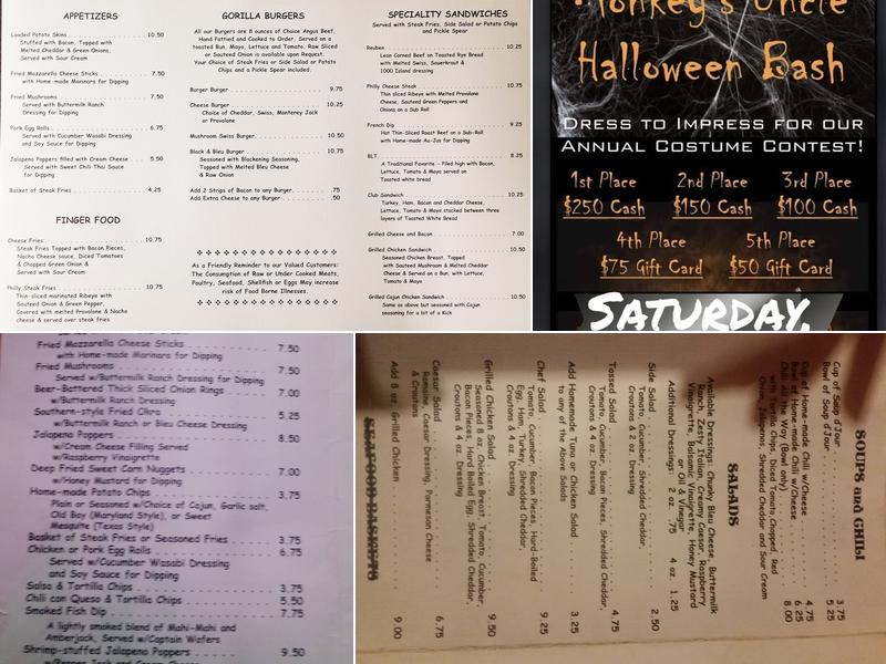 Monkey's Uncle Tavern Menu