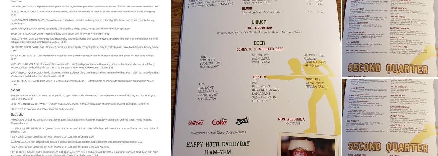 Lillian's Sports Grill Menu