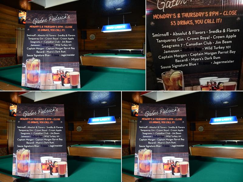 Gator Patrick's Tavern Menu