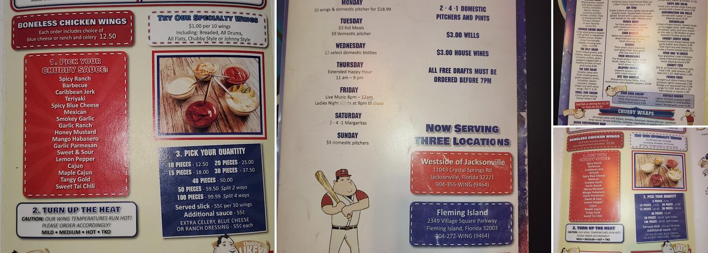 Mr. Chubby's Wings Menu