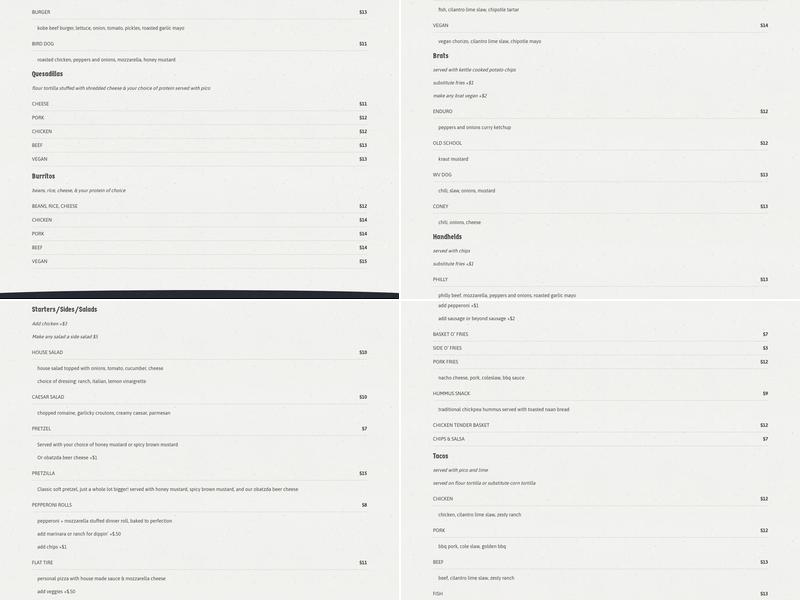 Arrowhead Bike Farm and Campground Menu