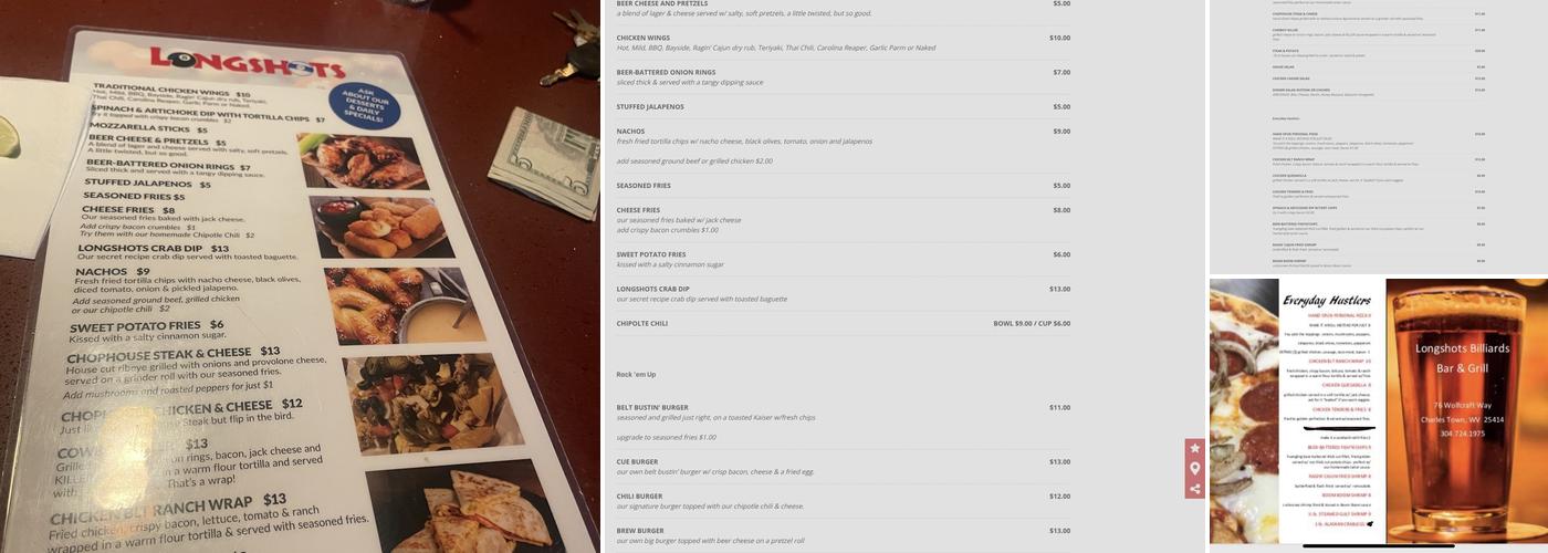 Longshot Billiards LLC Menu