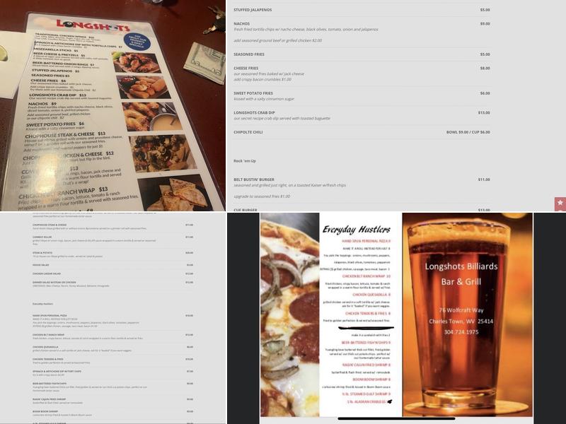 Longshot Billiards LLC Menu