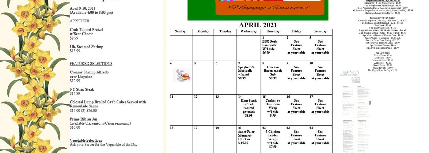 Williamsport Red Men Lodge 84 Menu