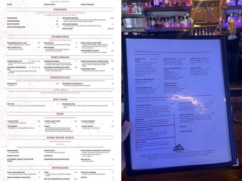 Brookside Inn Menu
