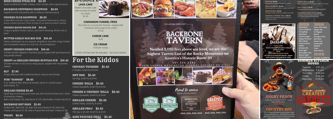 Backbone Tavern Menu