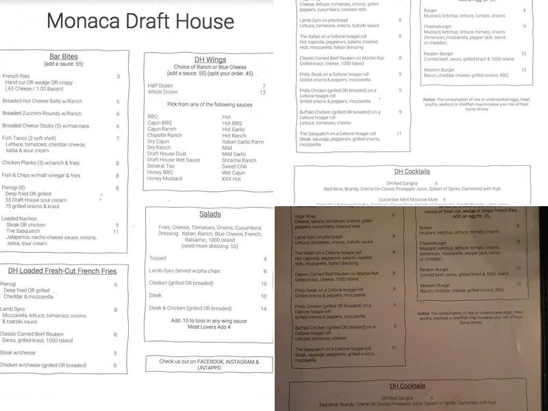 Draft House Menu