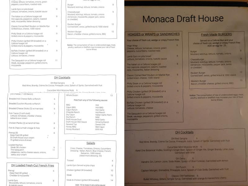 Draft House Menu