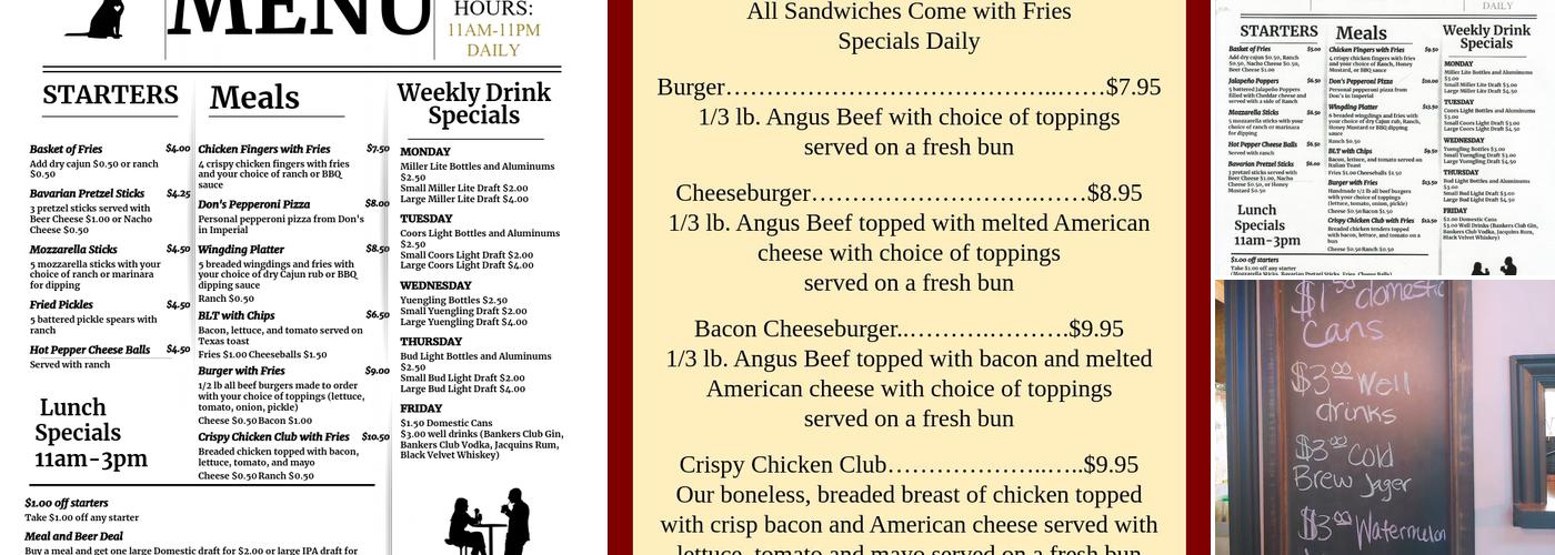 Settle Inn Menu
