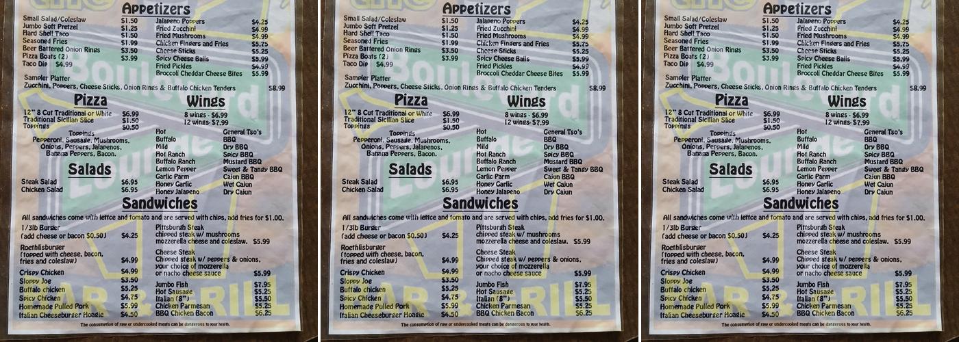 Boulevard Lounge Menu