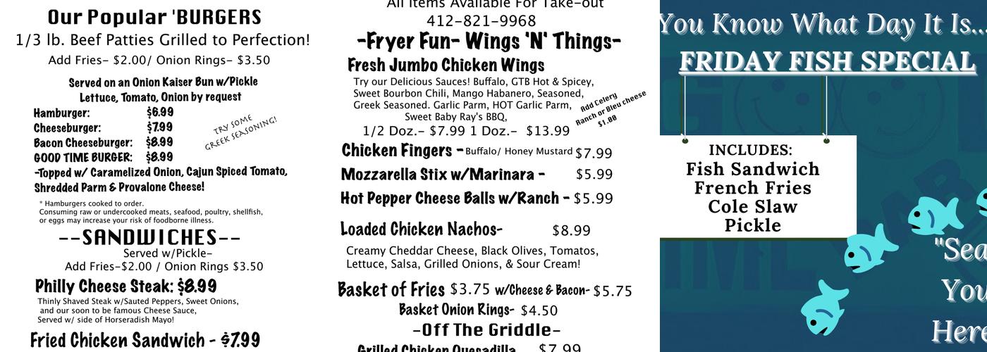 Good Time Bar & Grille Menu