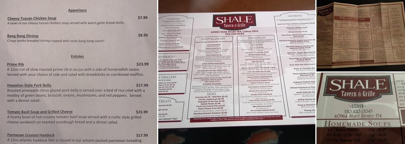 Shale Tavern & Grille Menu