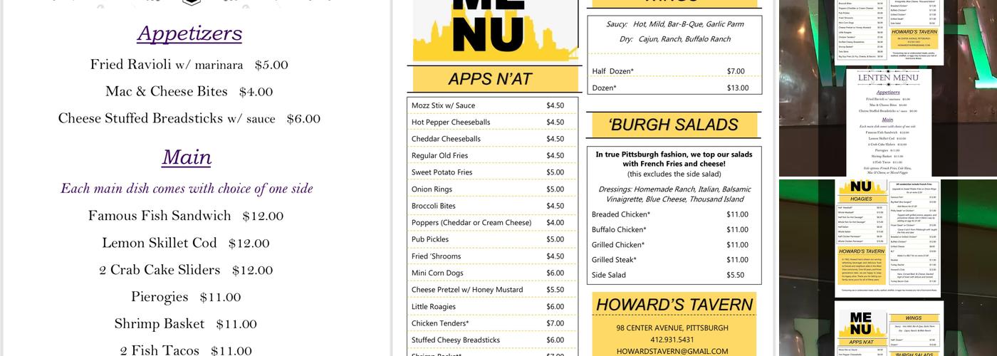 Howard's Tavern Menu