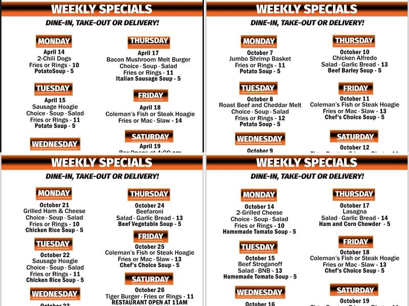 Tiger Pub Menu