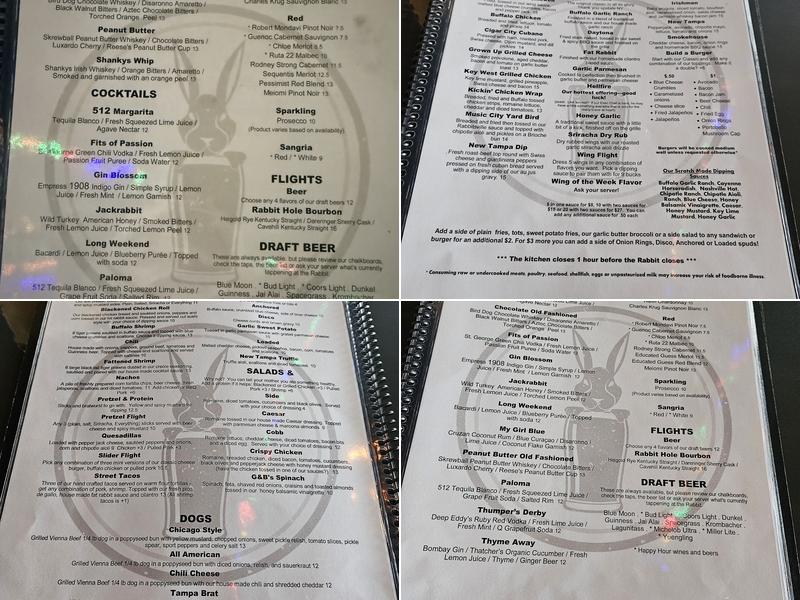 The Fat Rabbit Pub Menu