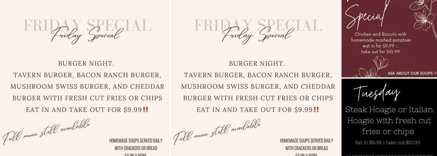 Just A Tavern Menu