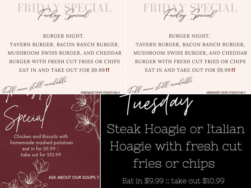 Just A Tavern Menu