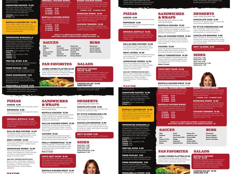 WingHouse Bar & Grill - Tampa Stadium Menu