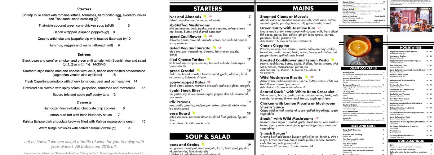 The Lounge at d'Vine Bistro Menu