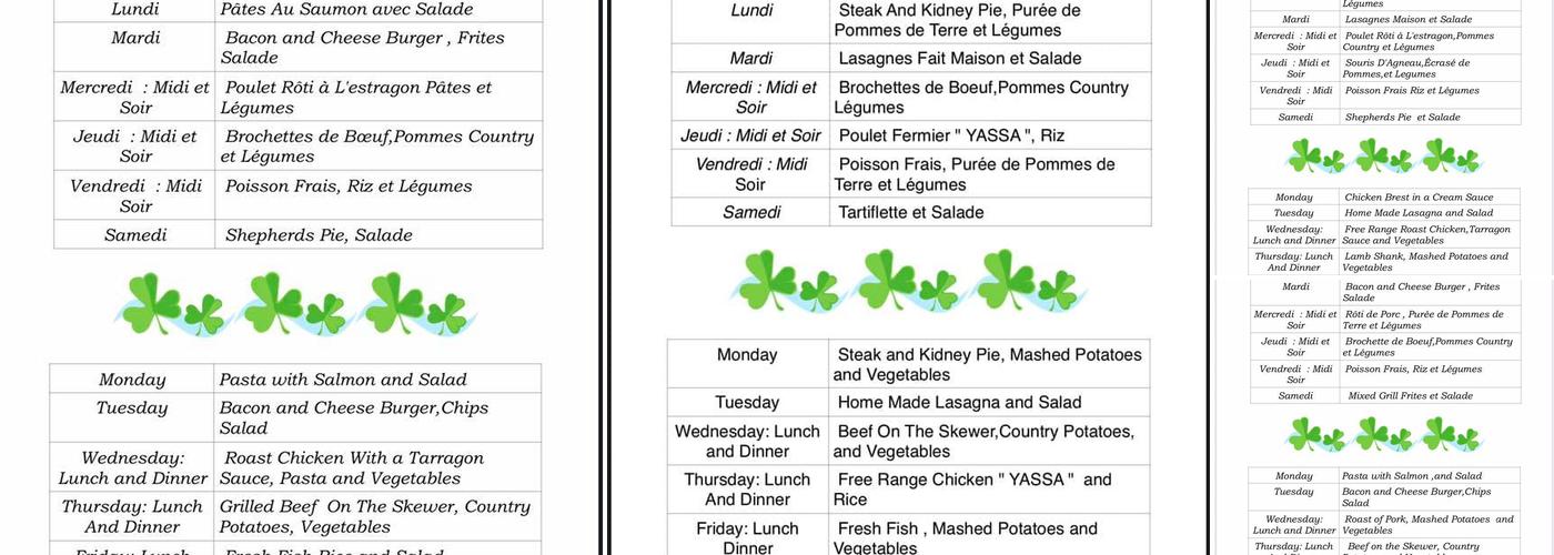 Paddy's Pub Menu