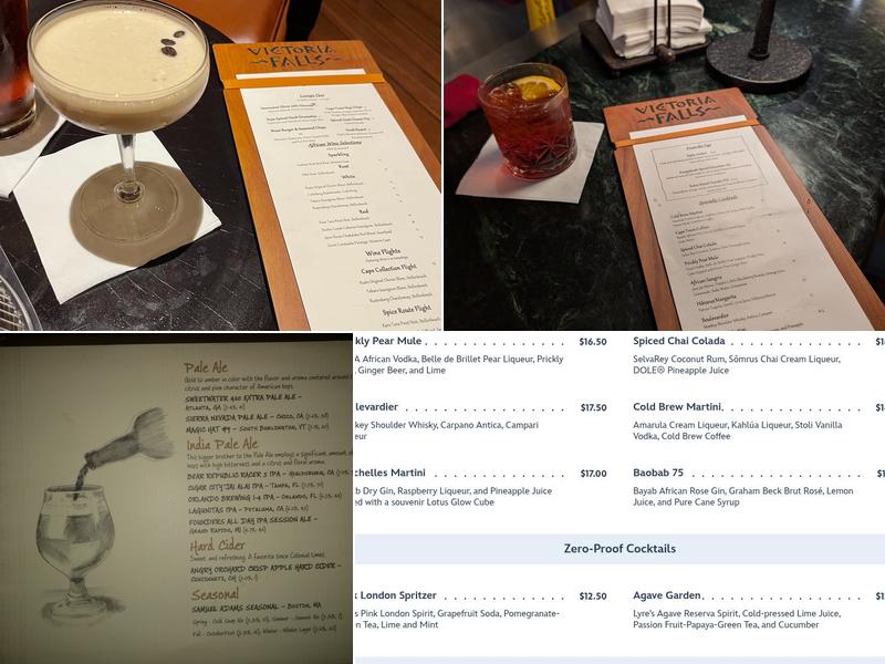 Victoria Falls Lounge Menu