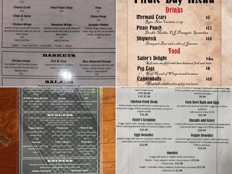 Fizzie Mulligans Menu