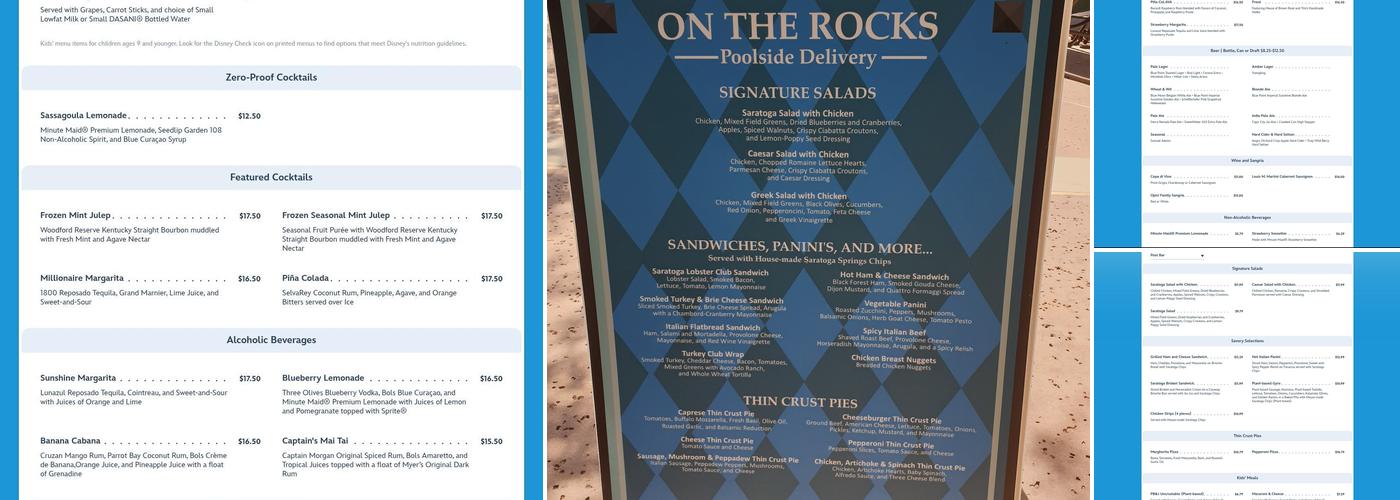 On The Rocks Pool Bar Menu
