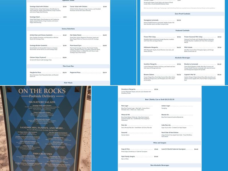 On The Rocks Pool Bar Menu